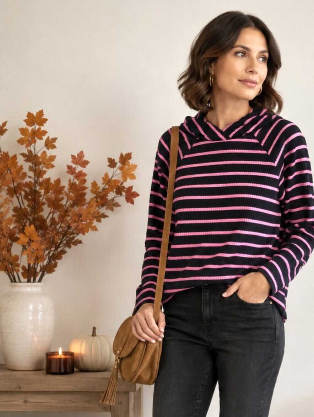 Talbots Stripe Waffle Knit Raglan sleeve top